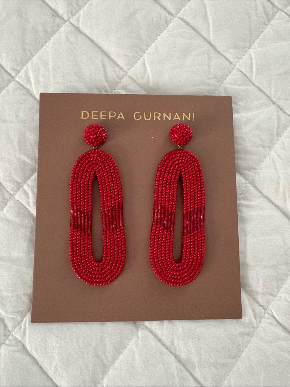 Deepa Gurnani Red Beaded Open-Loop Drop Earrings